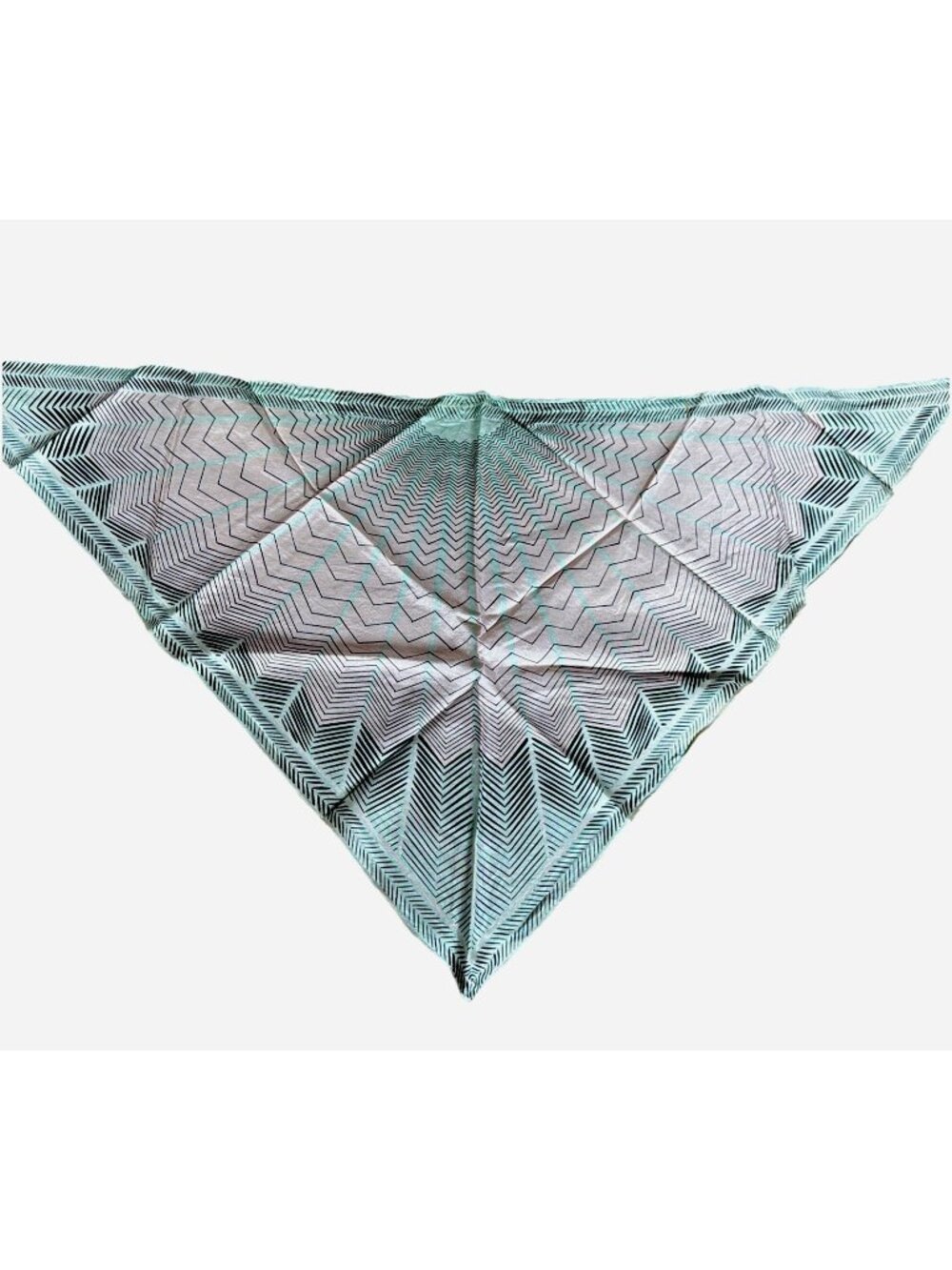 VINTAGE Scarf Triangle Hand Rolled Hem Pink Aqua Zig Zag Pattern Head Neck Scarf